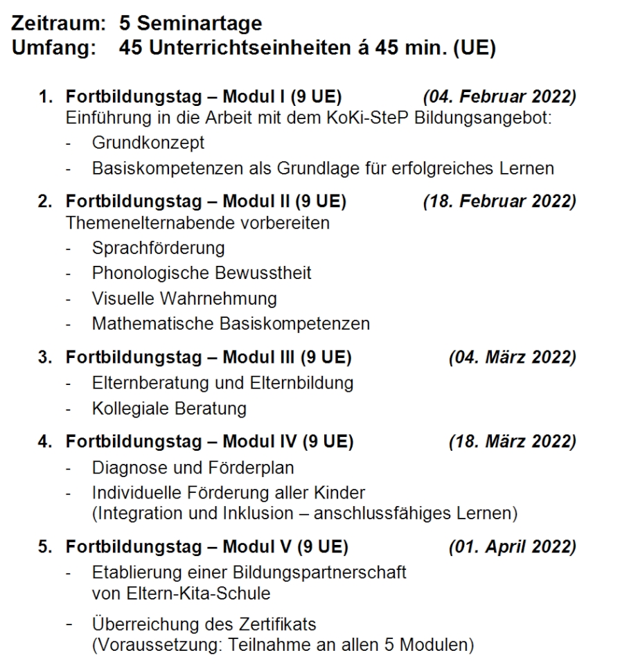 Inhalt Multiplikatorenfortbildung